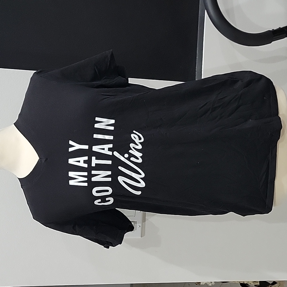 Womens Black V neck " May Contain Wine " tee shirt  sz XL